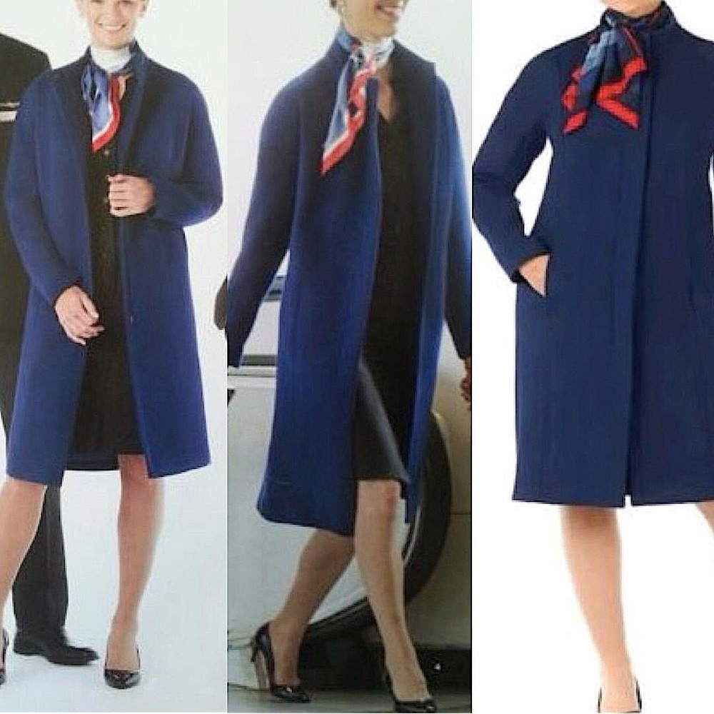 🆕 American Airlines Long Wool Blend 2-way Zip, Topper Coat in Cobalt Blue Sz 8T